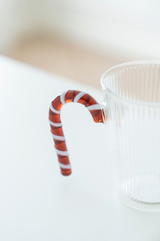 Tekopp - Glas Räfflor Candy Cane