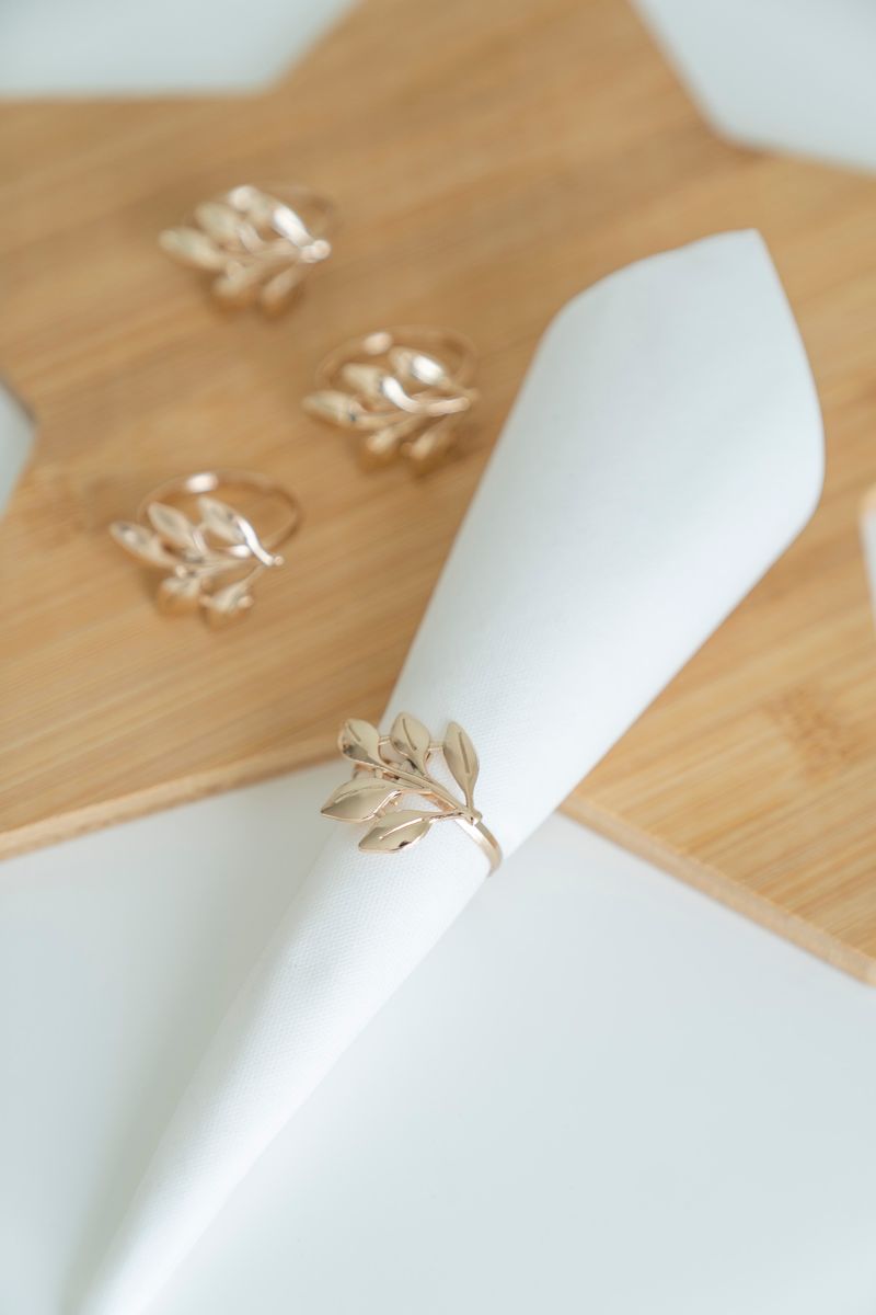 Servettring 4pk Blad - Guld