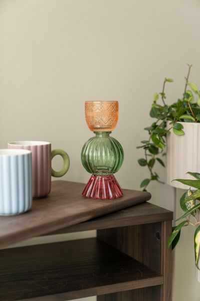 Huvudbild Ljusstake 18cm - Rosa/Grön/Orange