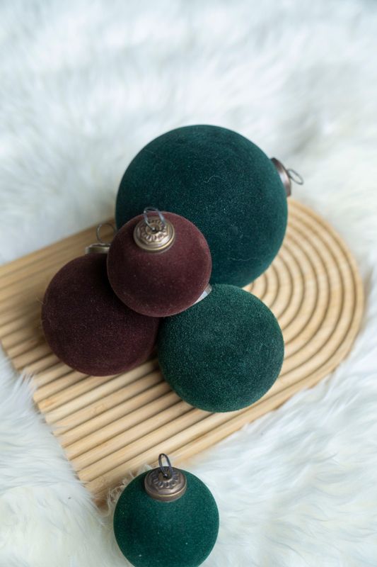 Julkula 10cm glas/velour – Brun/Röd