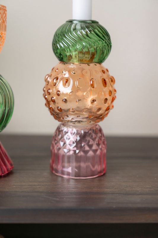 Ljusstake 18cm - Rosa/Orange/Grön
